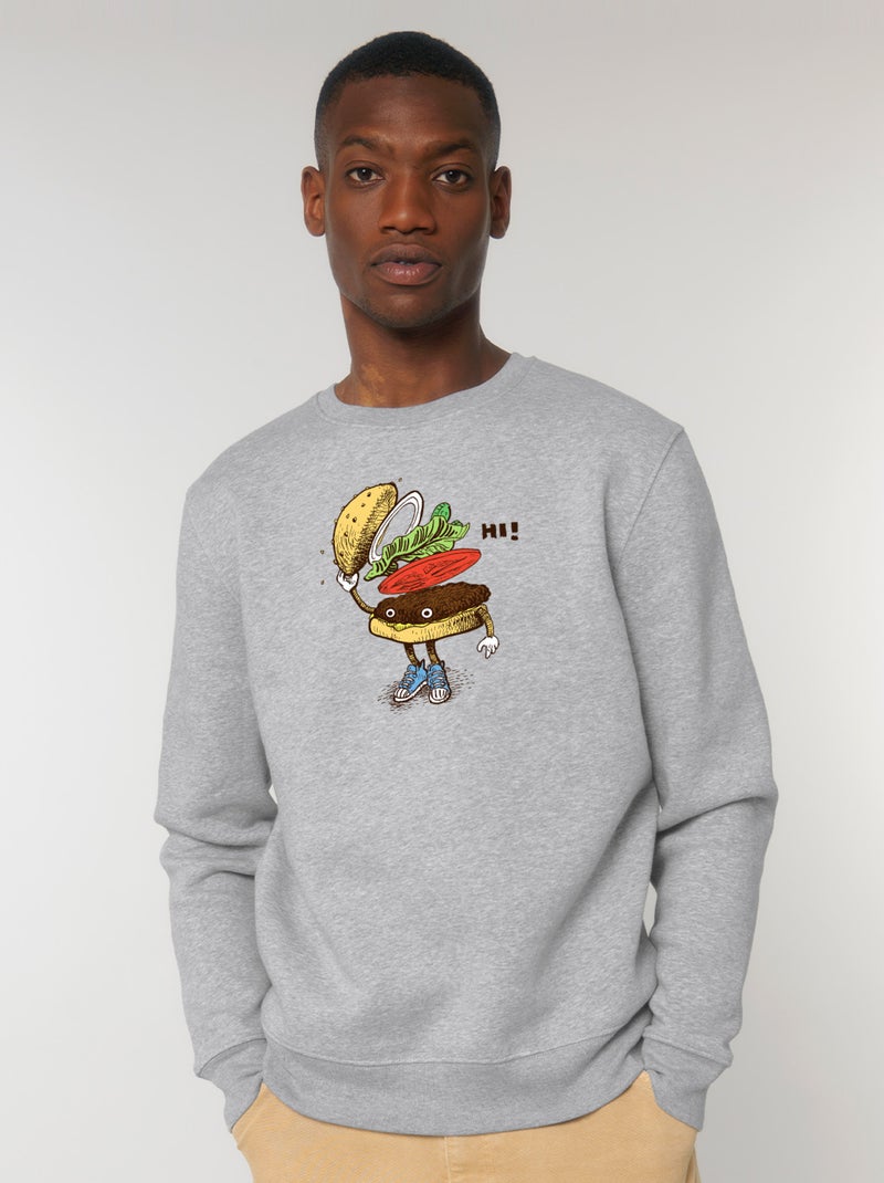 Sweat Homme - BURGER GREETING Gris chiné - Kiabi