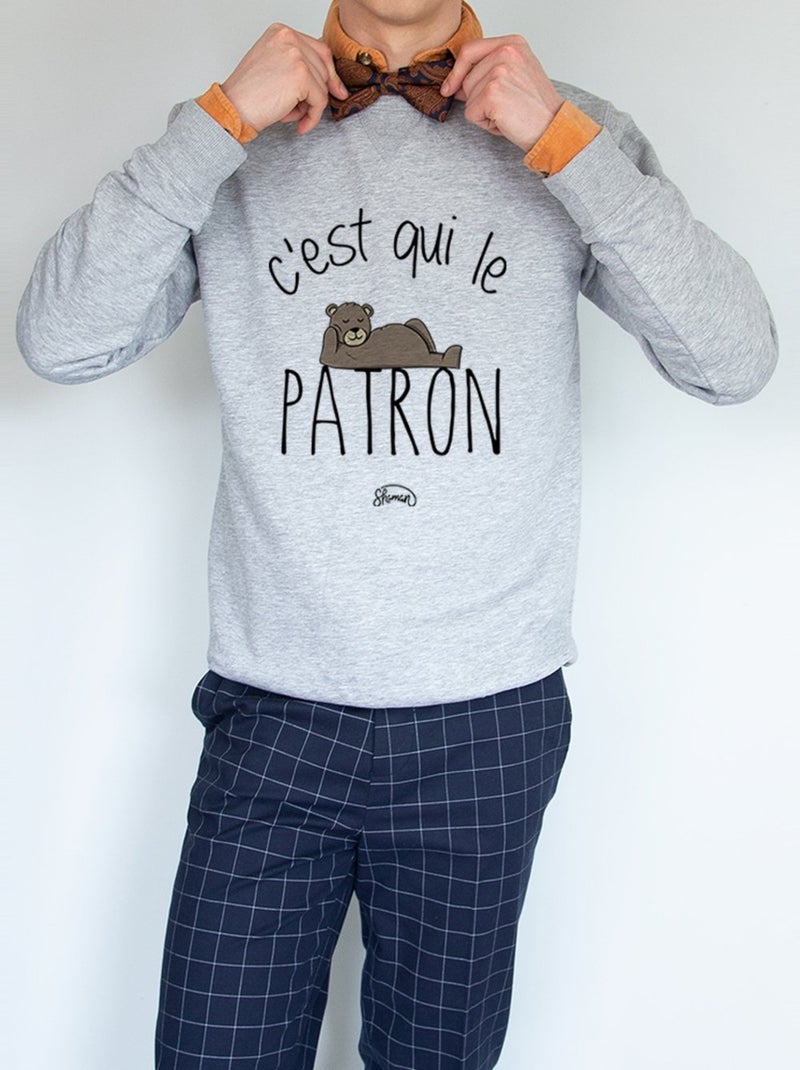 Sweat Homme - C'EST QUI LE PATRON Gris chiné - Kiabi