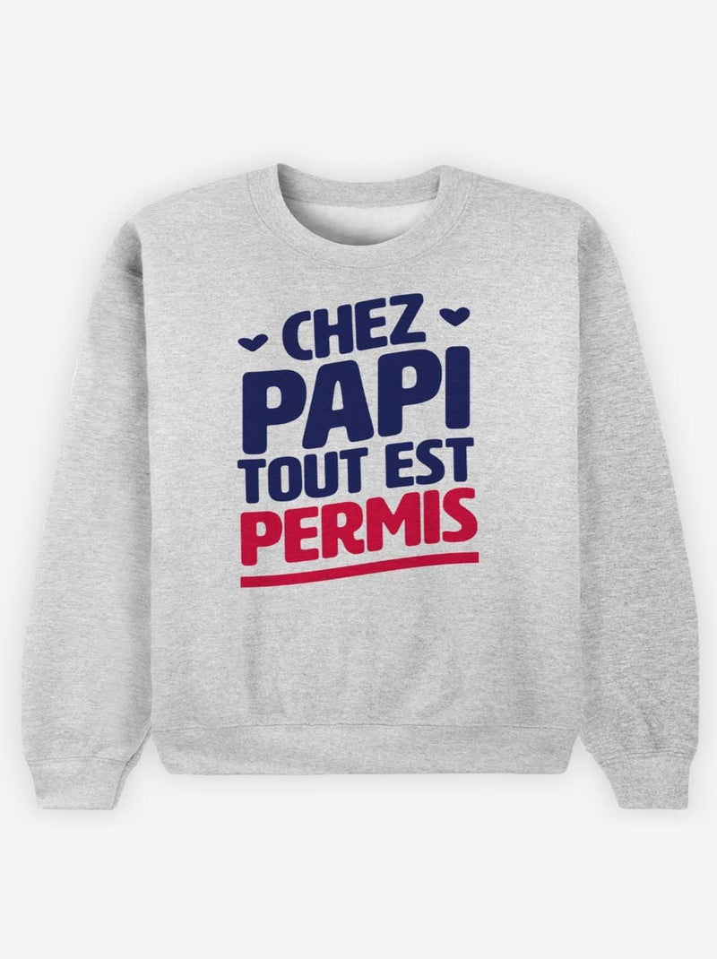 Sweat Homme - CHEZ PAPI TOUT EST PERMIS Gris chiné - Kiabi