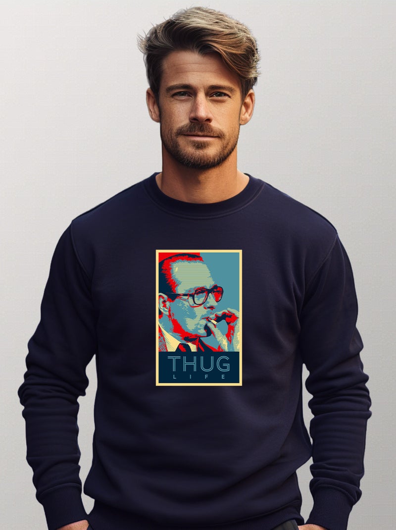 Sweat Homme - CHIRAC THUG LIFE Bleu marine - Kiabi