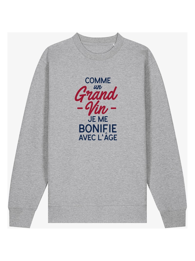 Sweat Homme - COMME UN GRAND VIN JE ME BONIFIE AVEC L'ÂGE WAF Gris chiné - Kiabi
