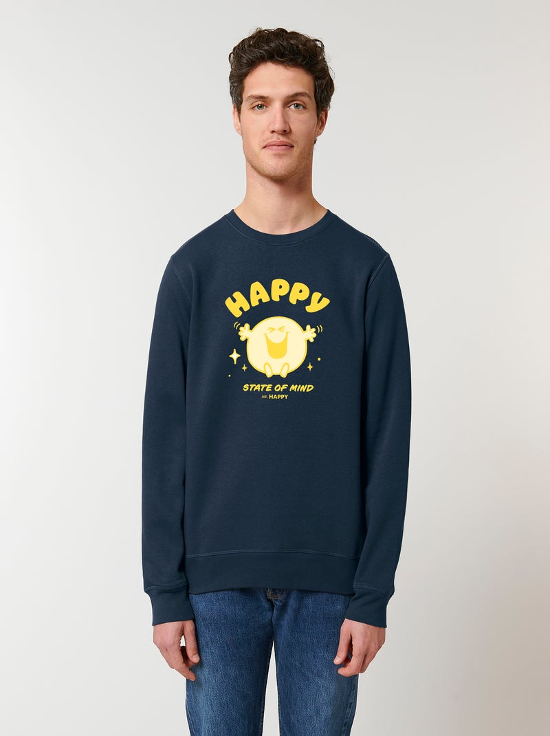 Sweat Homme - HAPPY STATE OF MIND Bleu marine - Kiabi