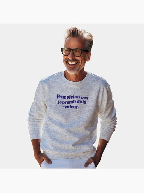 Sweat Homme - JE NE VIEILLIS PAS JE PRENDS DE LA VALEUR BLEU - Kiabi