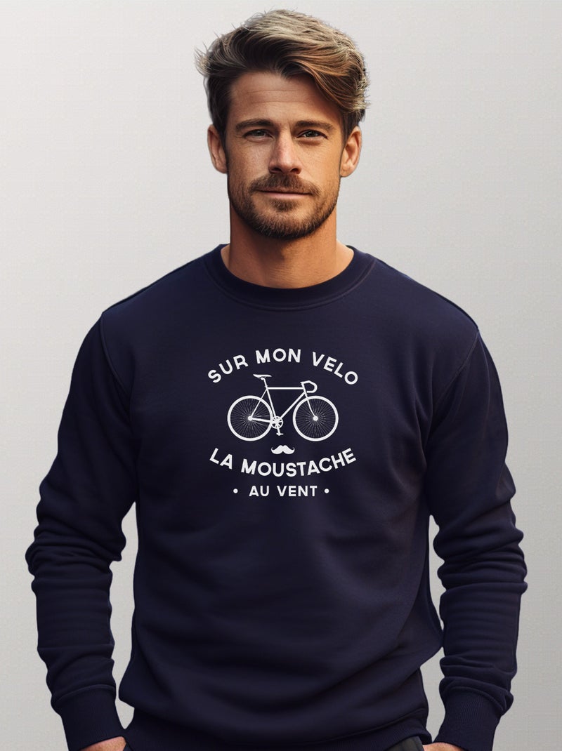 Sweat Homme - LA MOUSTACHE AU VENT Bleu marine - Kiabi