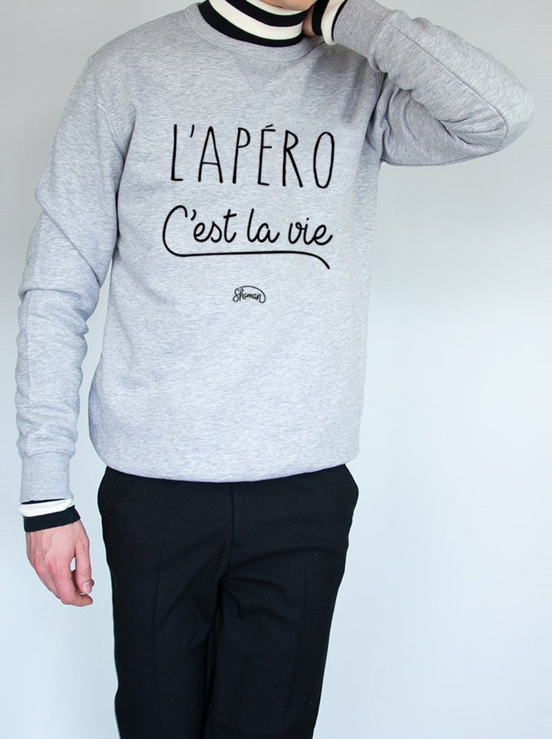 Sweat Homme - L'APERO C'EST LA VIE Gris chiné - Kiabi