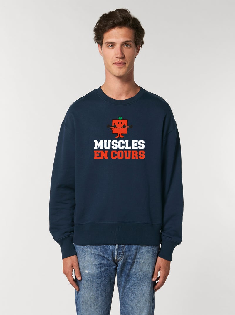 Sweat Homme - MUSCLES EN COURS Bleu marine - Kiabi