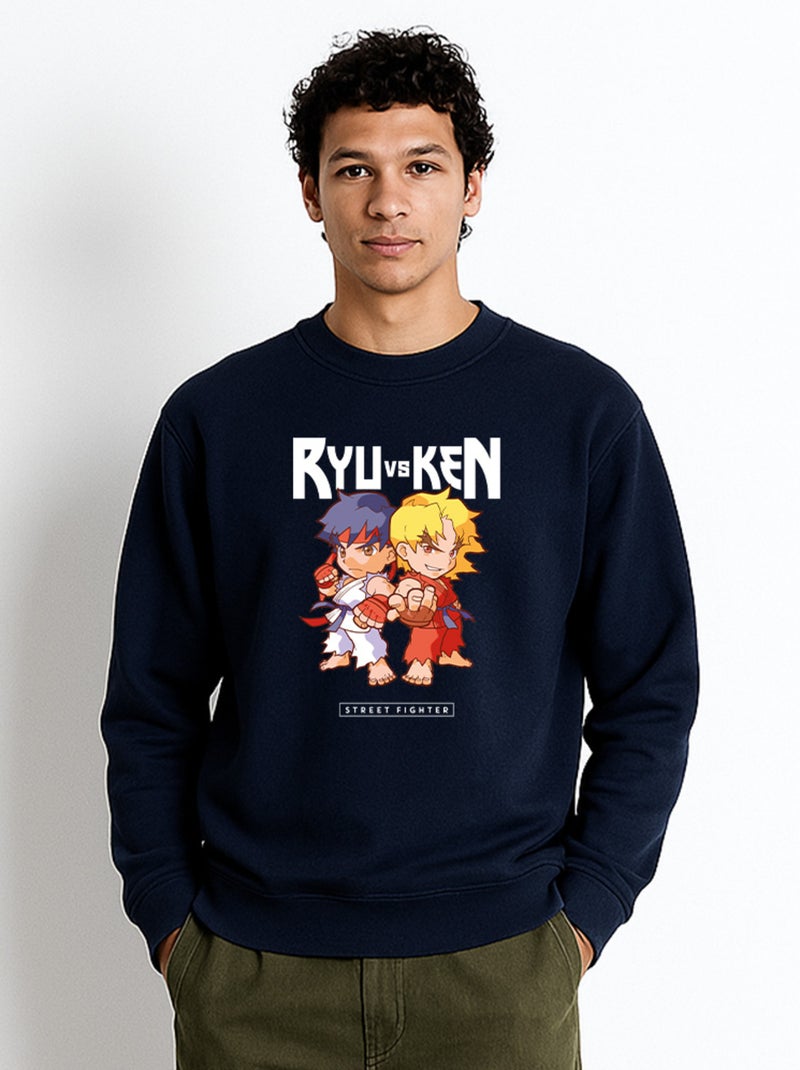 Sweat Homme - RYU VS KEN STREET FIGHTER Bleu marine - Kiabi