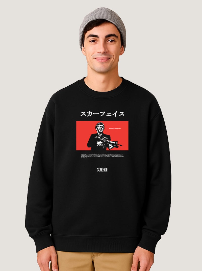 Sweat Homme - SCARFACE SAY HELLO JAP Noir - Kiabi