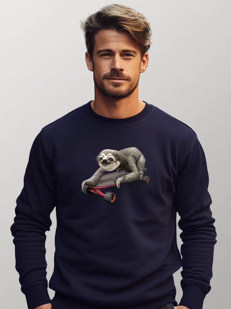 Sweat Homme - SKATEBOARD SLOTH Bleu marine - Kiabi