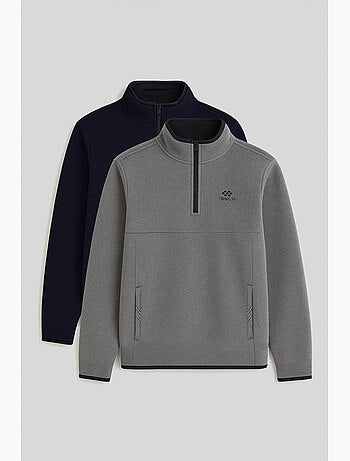 Sweat homme demi-zippé en maille peluche tommy