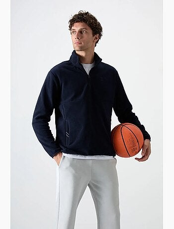 Sweat homme demi-zippé en maille peluche tommy