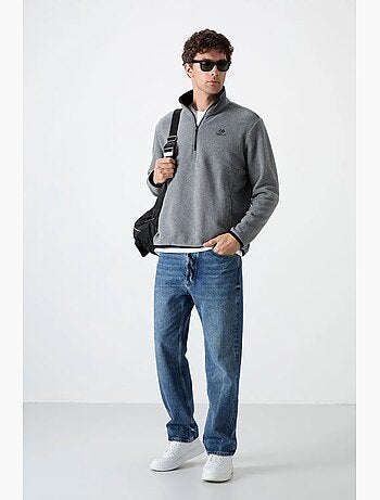 Sweat homme demi-zippé en maille peluche tommy