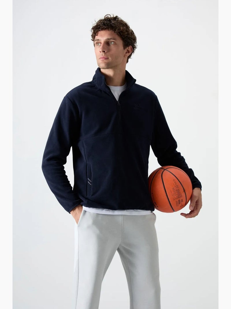 Sweat homme demi-zippé en maille peluche tommy Bleu marine - Kiabi