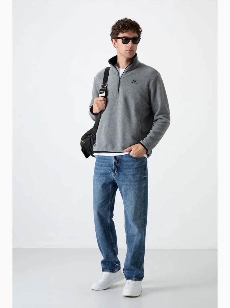 Sweat homme demi-zippé en maille peluche tommy Bleu marine - Kiabi