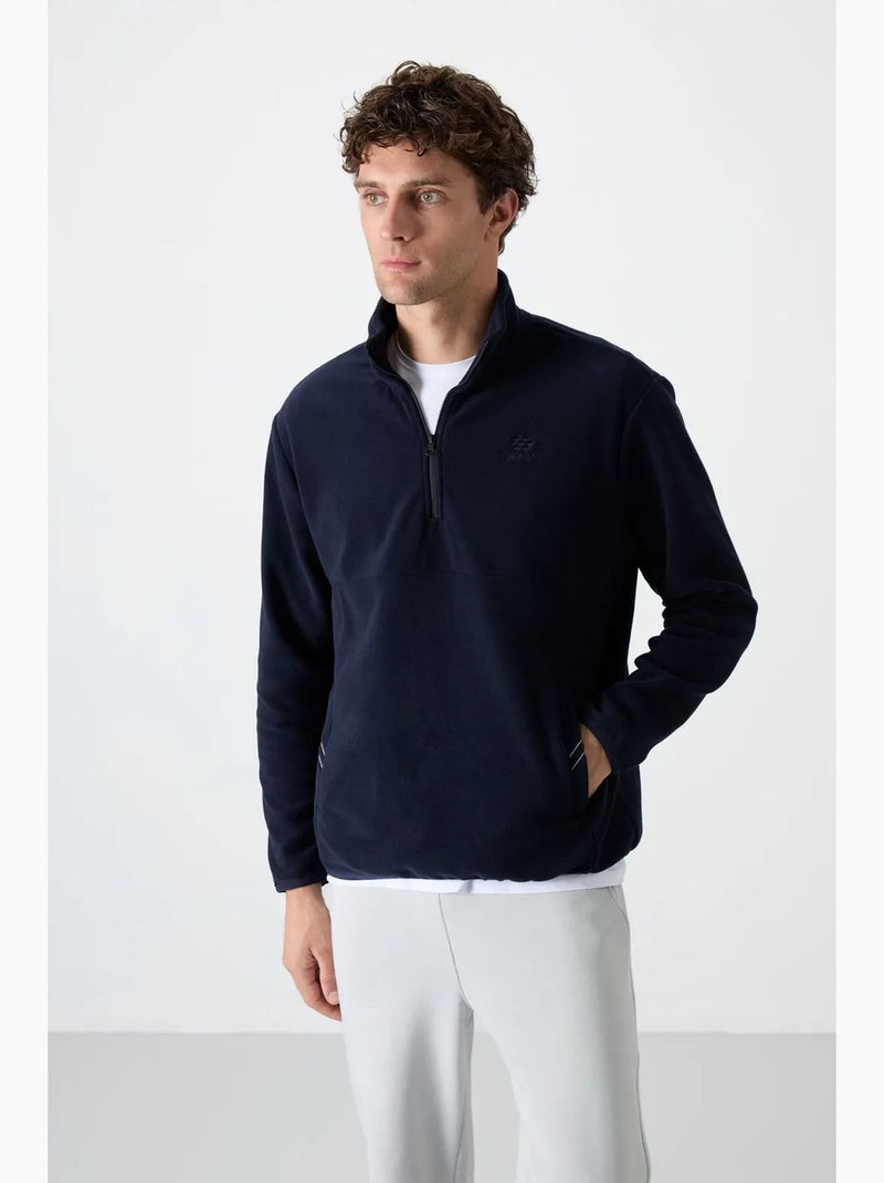 Sweat homme demi-zippé en maille peluche tommy Bleu marine - Kiabi
