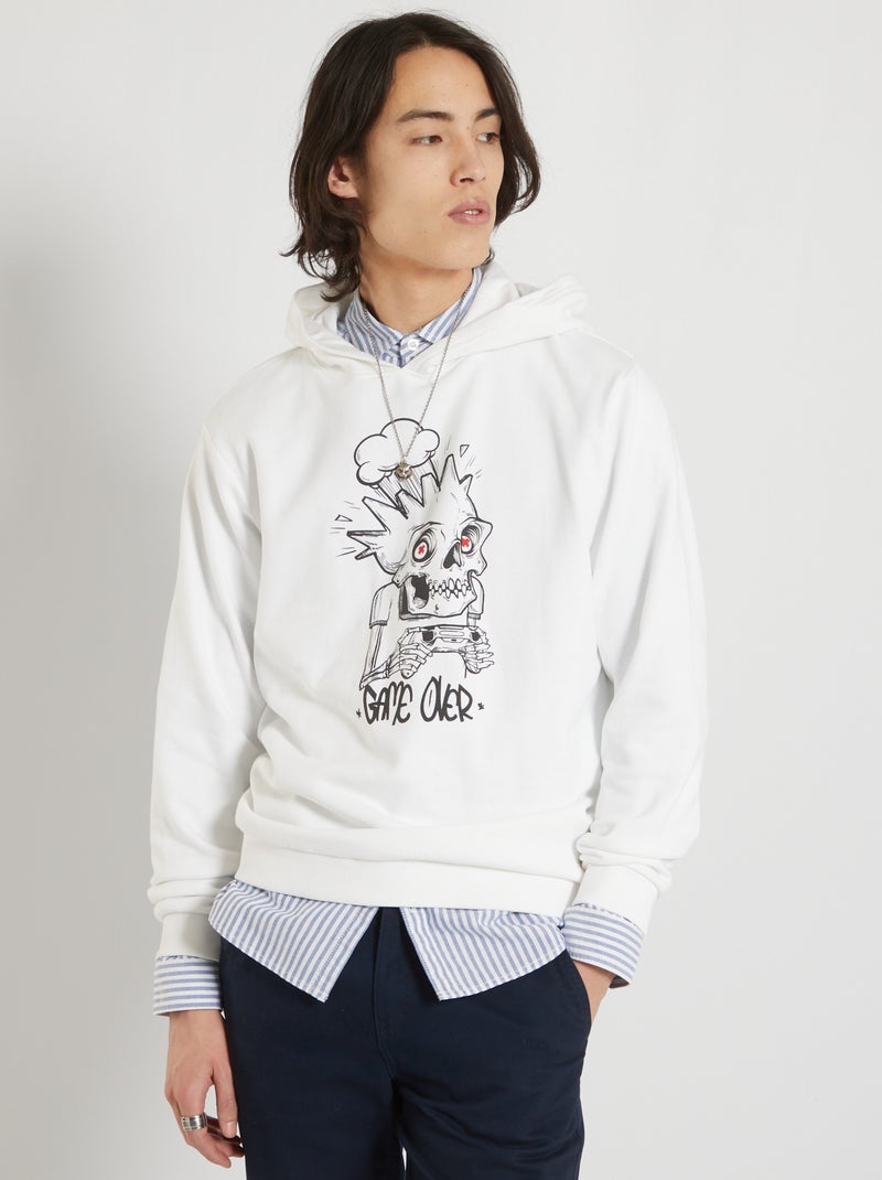 Sweat imprimé à capuche blanc - Kiabi