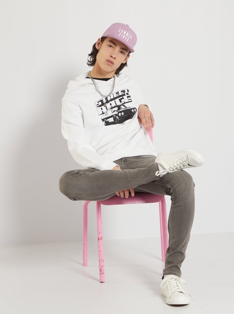 Sweat imprimé à capuche blanc - Kiabi
