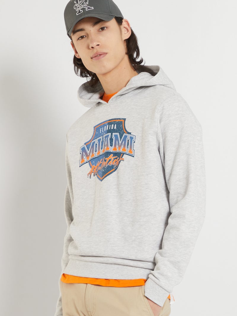 Sweat imprimé à capuche gris - Kiabi