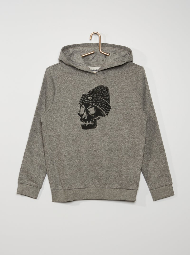 Sweat imprimé à capuche gris/skull - Kiabi