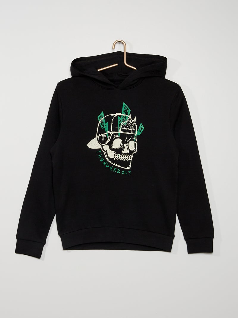 Sweat imprimé à capuche noir/skull - Kiabi