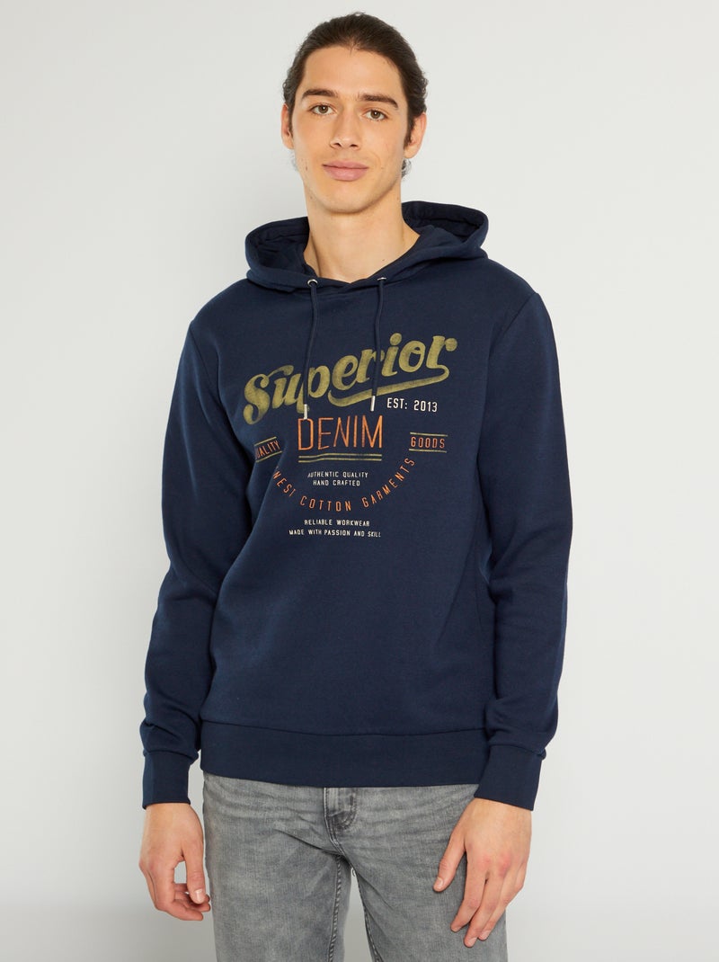 Sweat imprimé à capuche 'Produkt' bleu marine - Kiabi