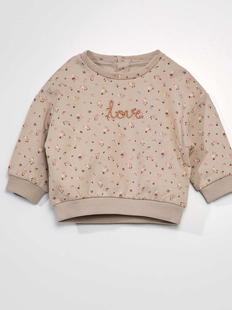 Sweat imprimé avec message brodé Beige - Kiabi