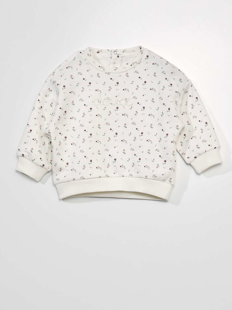 Sweat imprimé avec message brodé Blanc - Kiabi