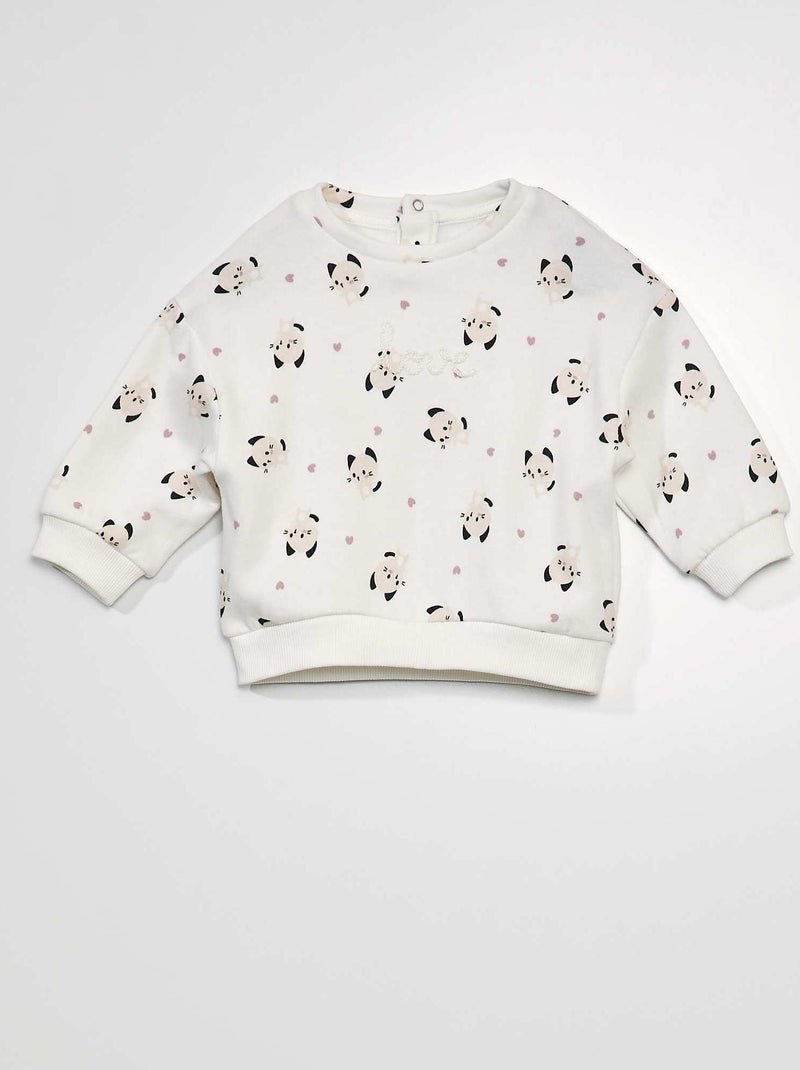 Sweat imprimé avec message brodé Blanc chat - Kiabi