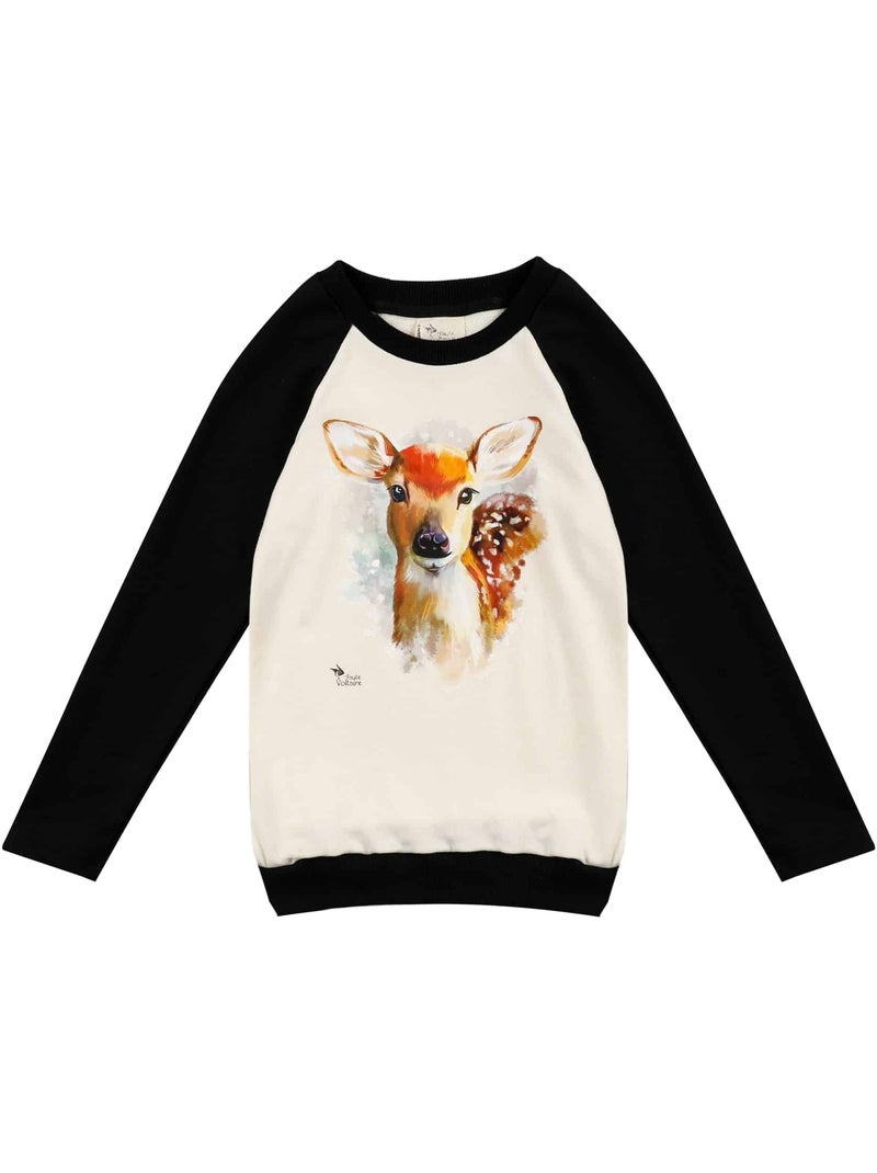 Sweat    Imprimé Bambi  THE FAWN - La Faute à Voltaire Noir Beige - Kiabi