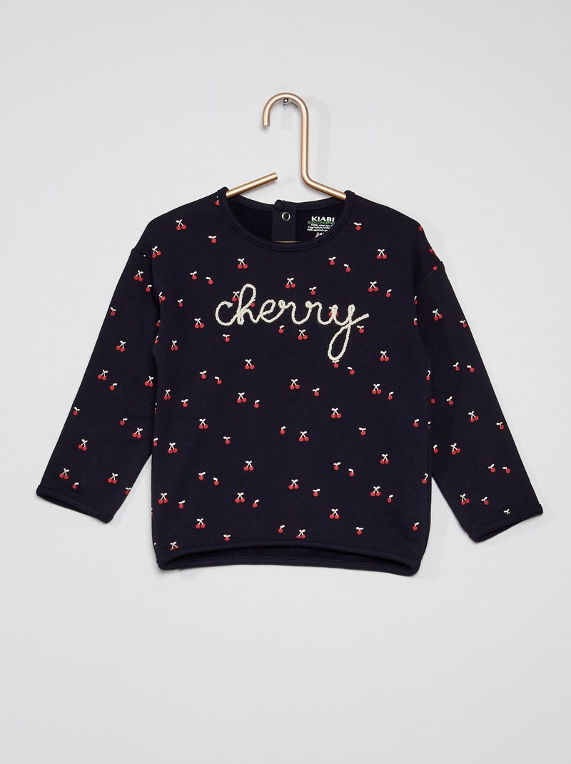 Sweat imprimé bleu marine cerise - Kiabi
