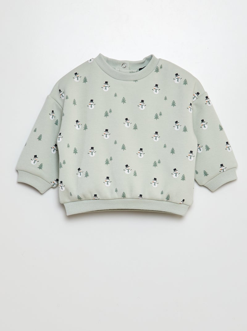 Sweat imprimé 'bonhomme de neige' Vert imprimé - Kiabi