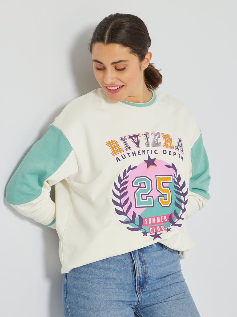 Sweat imprimé 'color-block' Blanc - Kiabi