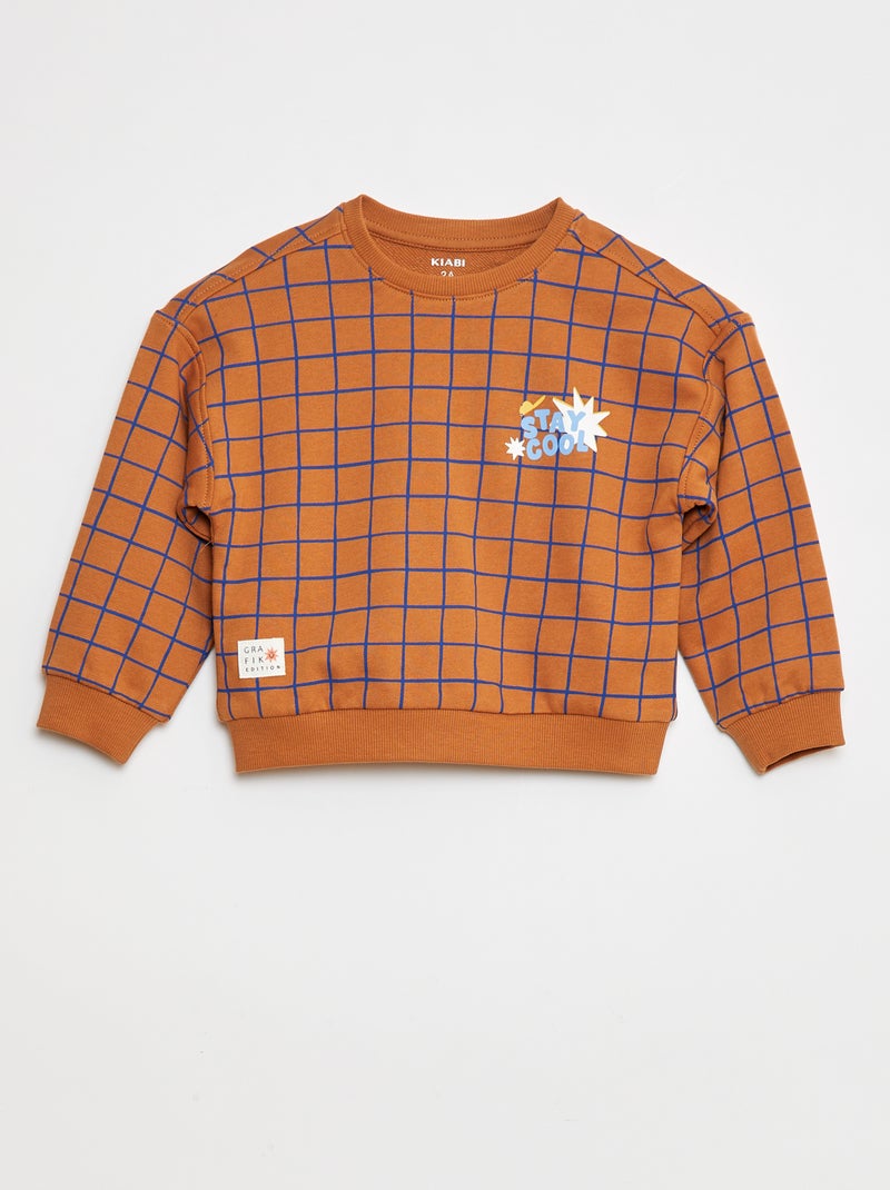 Sweat imprimé en molleton léger - Grafik Edition Marron - Kiabi