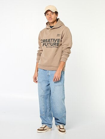 Sweat imprimé fantaisie en coton uni