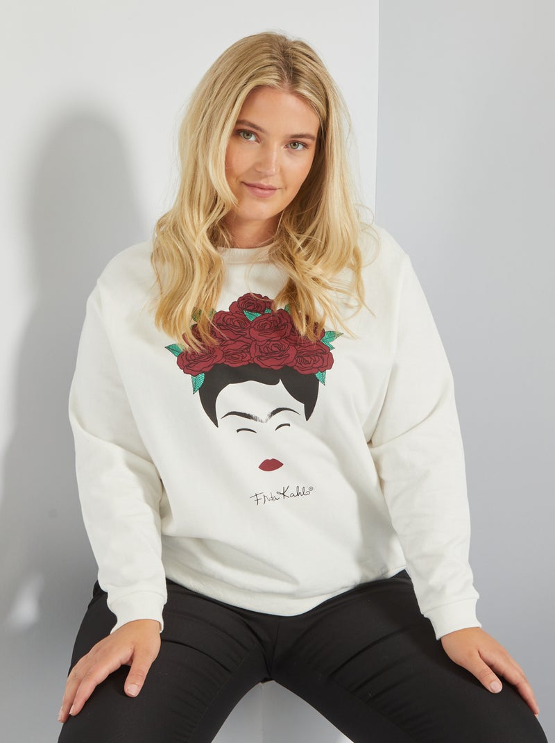 Sweat imprimé 'Frida Kahlo' Crème - Kiabi