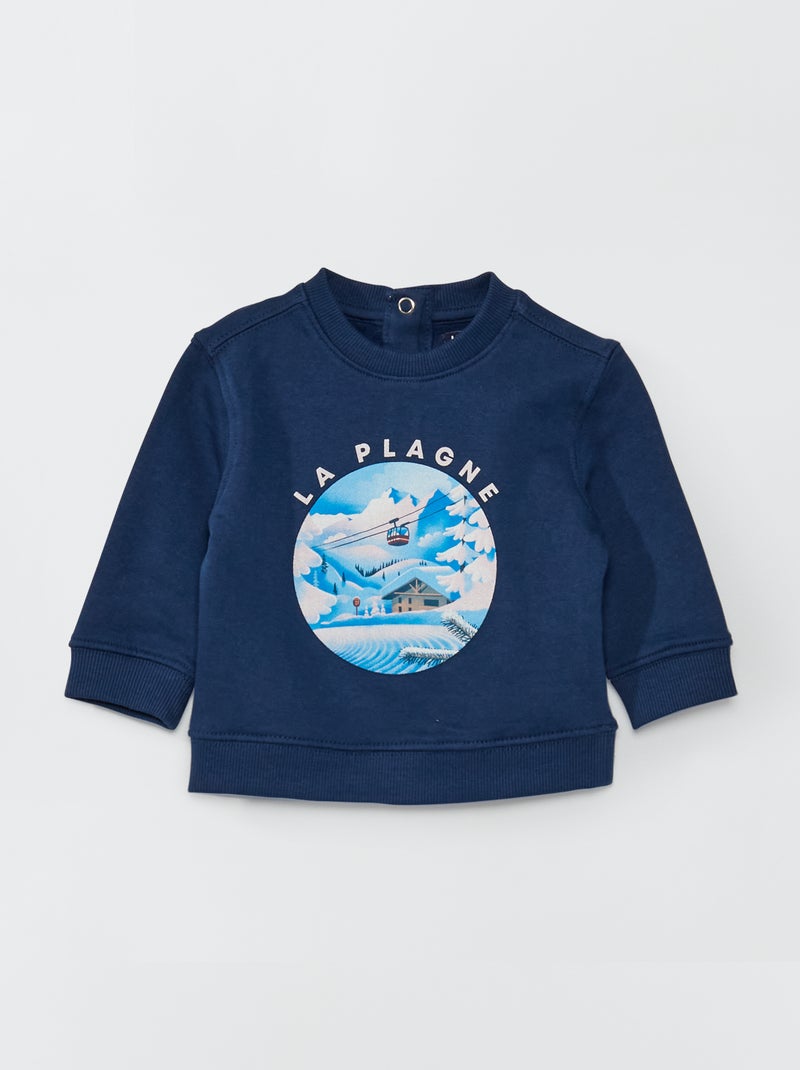 Sweat imprimé 'La Plagne' Bleu marine - Kiabi