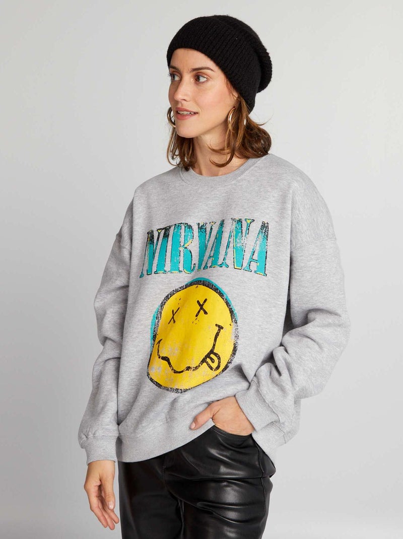 Sweat imprimé 'Nirvana' Gris - Kiabi