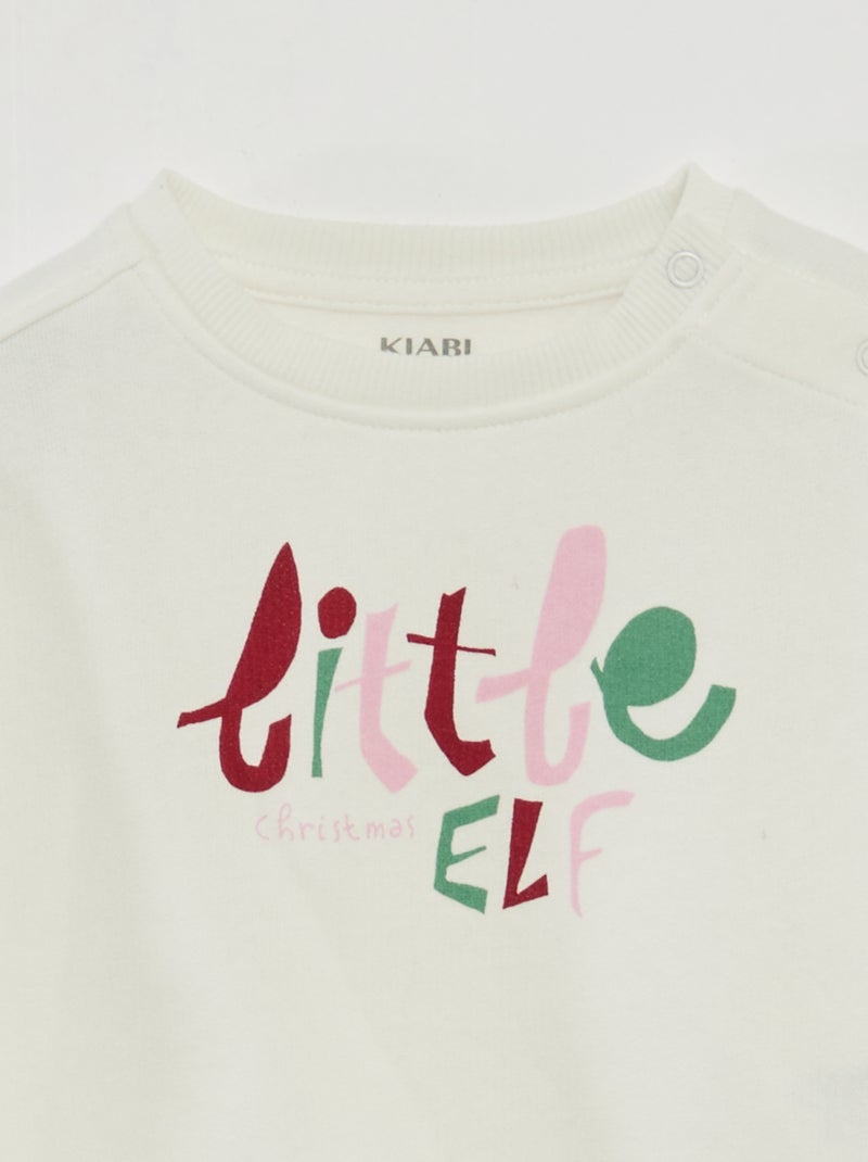 Sweat imprimé Noël en jersey coton Blanc - Kiabi