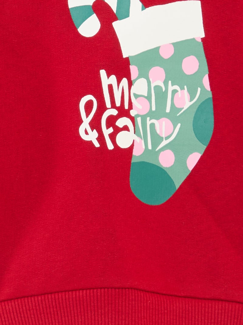 Sweat imprimé Noël en jersey coton Rouge - Kiabi