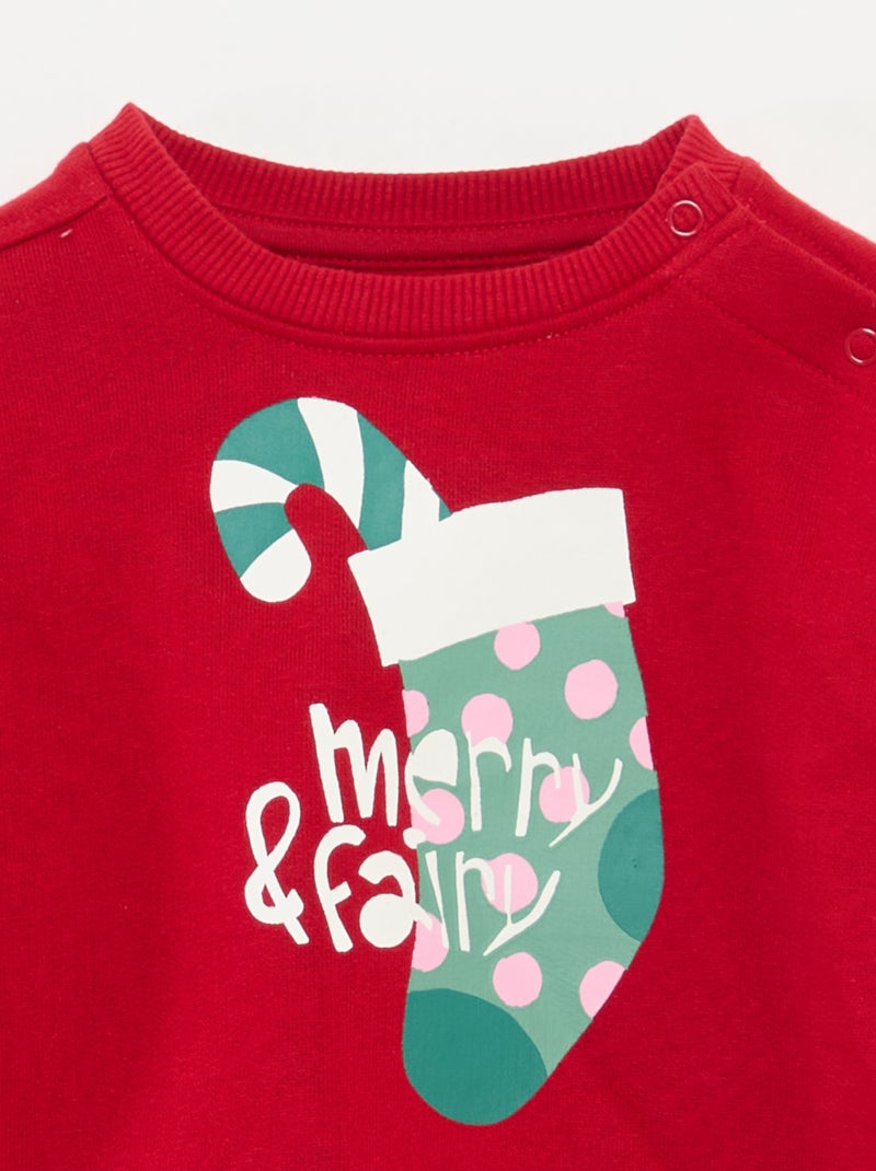 Sweat imprimé Noël en jersey coton Rouge - Kiabi