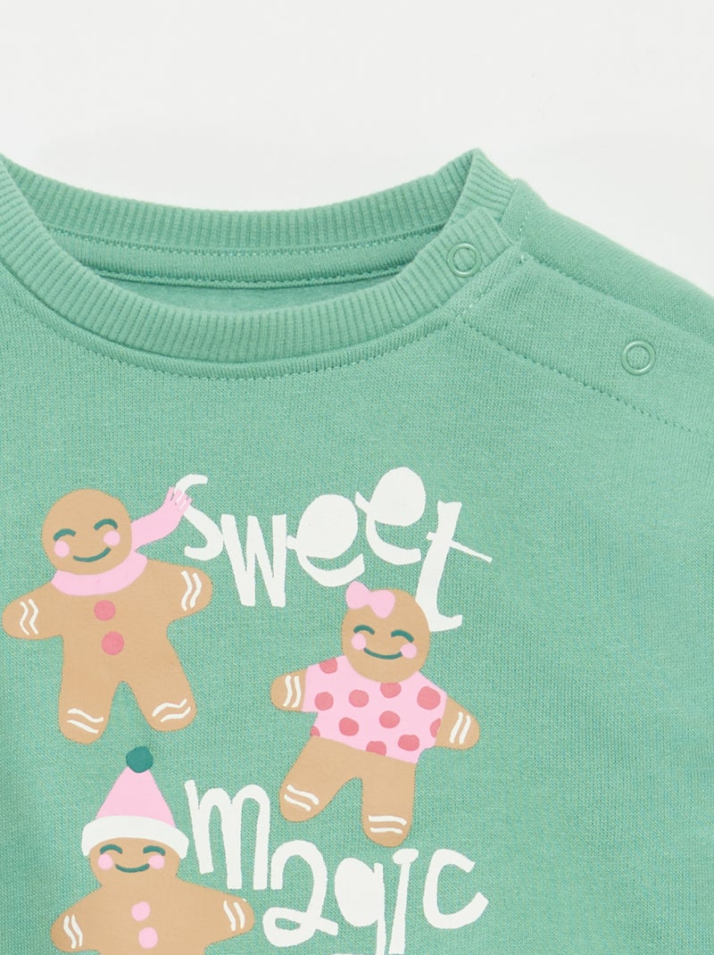 Sweat imprimé Noël en jersey coton Vert - Kiabi