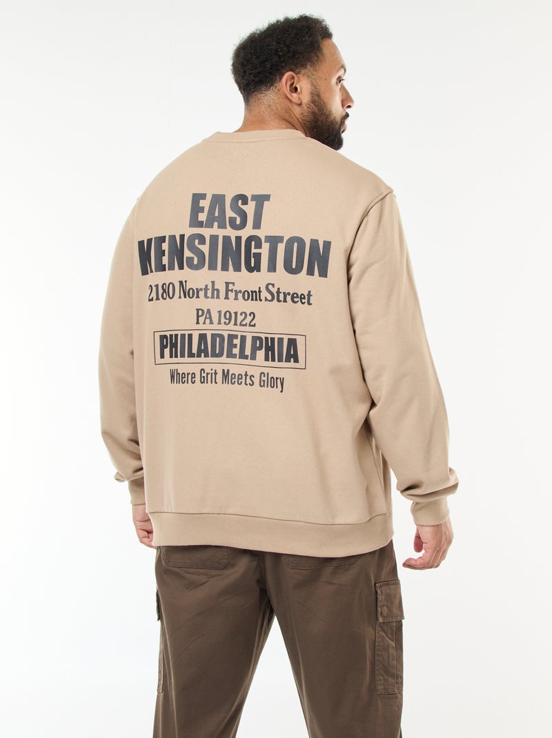 Sweat imprimé recto verso en molleton léger Beige - Kiabi