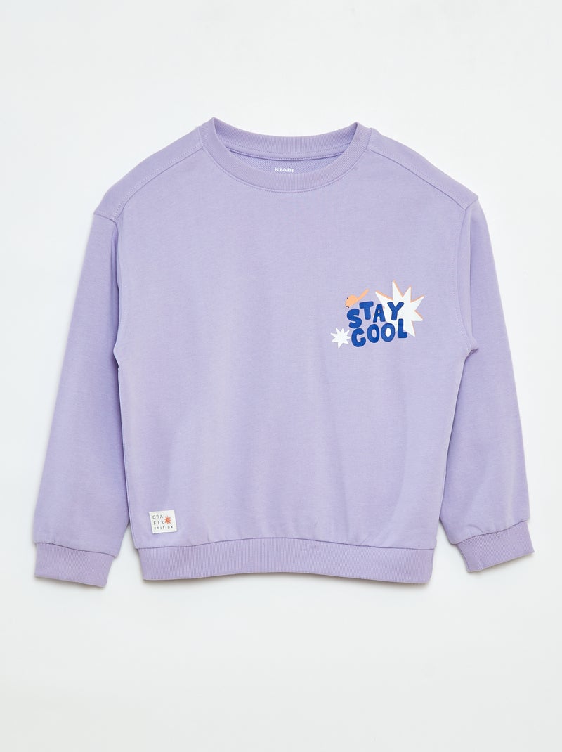 Sweat imprimé recto/verso col rond Violet - Kiabi