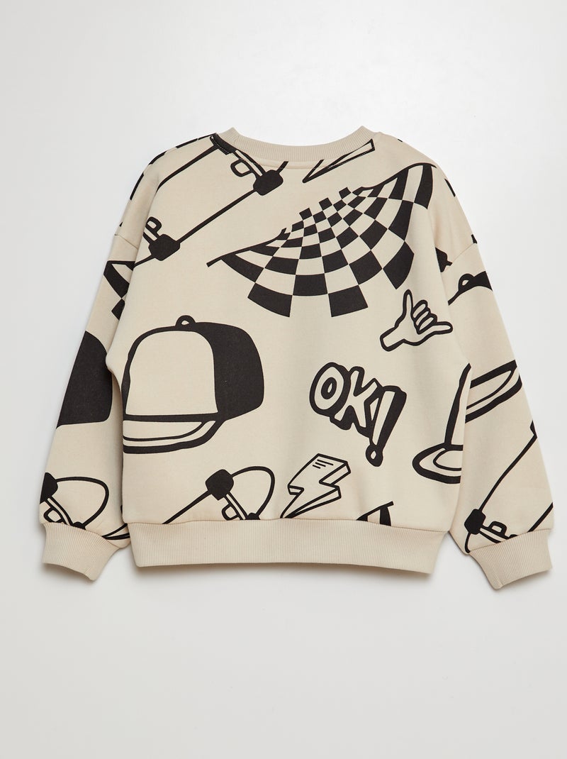 Sweat imprimé 'skateur' en molleton Beige - Kiabi