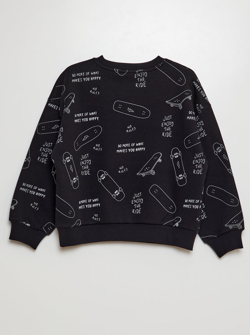Sweat imprimé 'skateur' en molleton noir - Kiabi