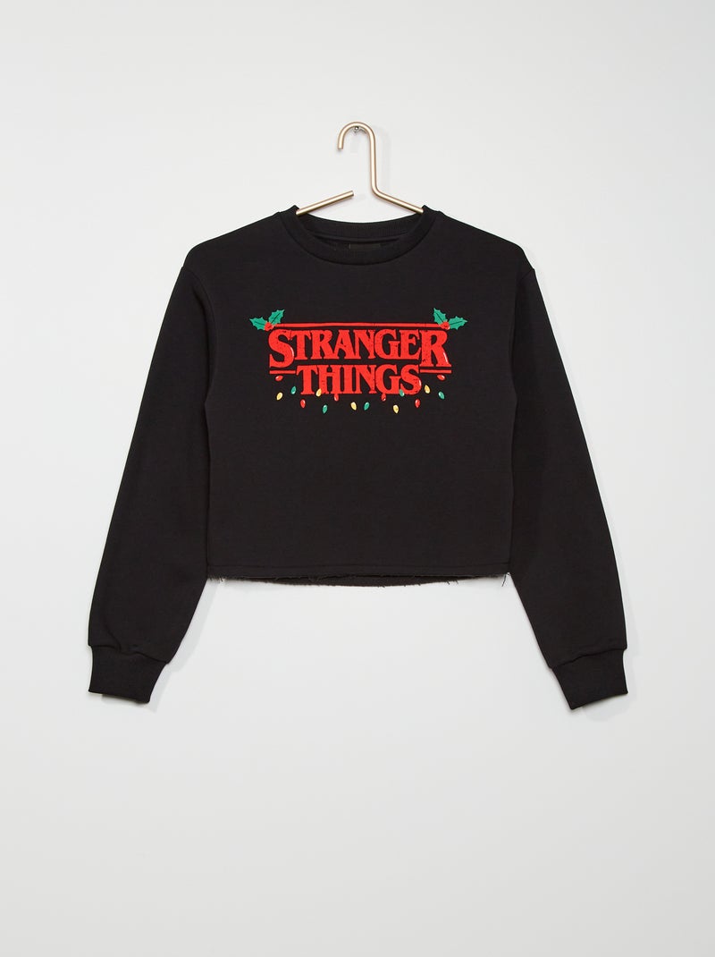 Sweat imprimé 'Stranger Things' noir - Kiabi
