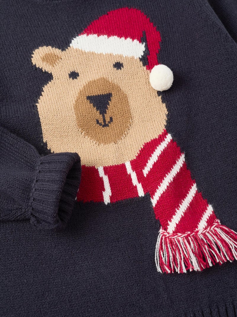 Sweat Jacquard ourson, avec pompon NOËL Noir - Kiabi