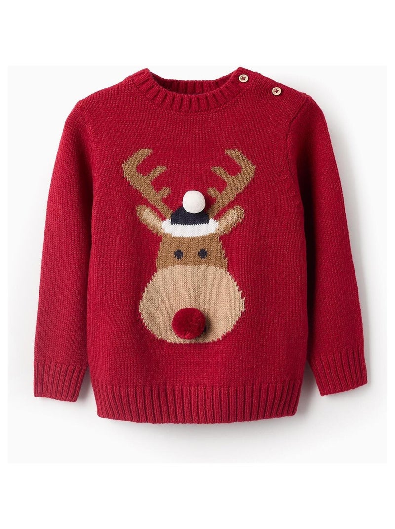 Sweat Jacquard renne, avec pompons NOËL Rouge - Kiabi