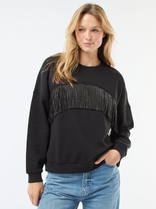 Sweat 'JDY' en molleton chaud avec franges à strass - Kiabi