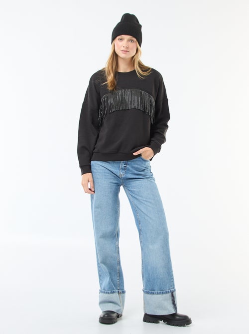 Sweat 'JDY' en molleton chaud avec franges à strass - Kiabi
